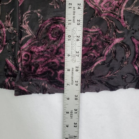 Vintage Women Size Med Petite Purple Velvet Floral Semi Sheer Long Sleeve Blouse - Picture 10 of 13